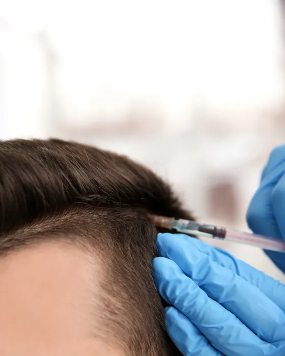 Haar-Mesotherapie mit Vitamincocktail wird auf der Kopfhaut angewendet