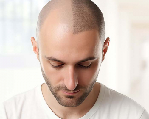 Close-Up Of A Man's Head With Baldness And Hair
