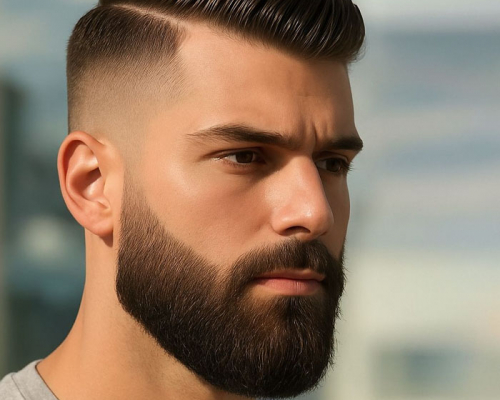 Close-Up Portrait Of Man With Modern Hairstyle And Beard
